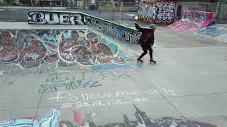 Roller skating in the Oakland Skate Park Filmed via Drone
