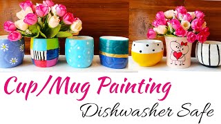 Cup /Mug Painting using Acrylic color & Mod Podge | 10 Hand painted mugs | New home for plants.