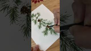 Learn to paint snow covered pine cone branch in watercolors Easy way! Learn watercolor painting easy