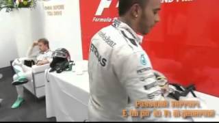 Lewis Hamilton throwing cap at Nico Rosberg