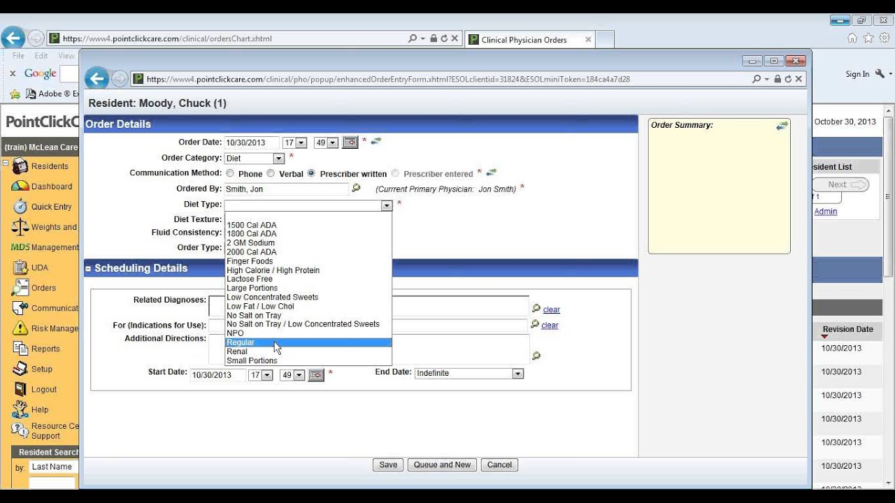 Entering a Diet Order