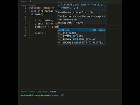 area of circle program in c programming | c programming in Linux(day-22)