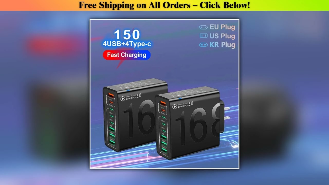 Total 150 8 Ports Fast Charging QC30 Travel Charger For iPhone 14 Samsung Xiaomi EU US KR Plug Mobi