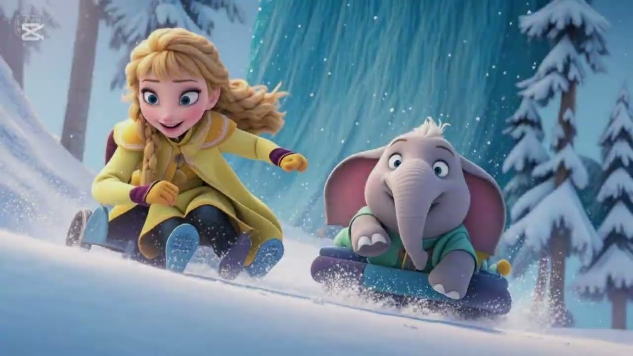 ❄️🐘❄️ Frozen Elsa and Baby Elephant’s Snow Slide Race! 🏔️🎉 Let’s Race Down the Snowy Slopes!