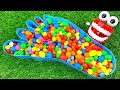 Oddly Satisfying Video l Mixing Glitter Candy in Rainbow Foot Bathtub with Grid Balls Cutting ASMR