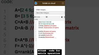 scilab code for matrix # code #BSc #maths #education #matrix