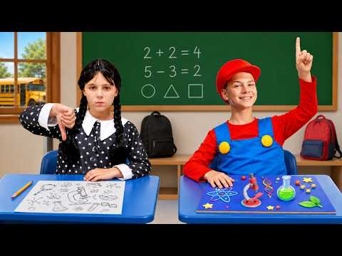MARIO vs WEDNESDAY Morning Routine! 🤪 Spider School Supplies & Crazy Lunch!