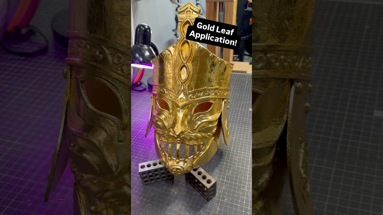 Gold Leaf Added to Trench Crusade Cosplay Helmet #trenchcrusade #3dprinting #goldleafpainting