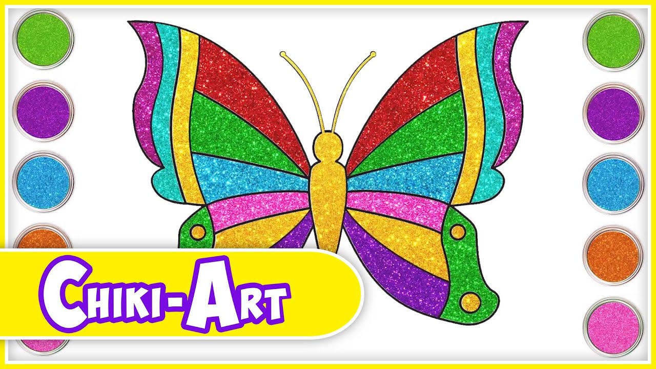 Glitter Butterfly Drawing and Coloring For Kids | Learn Colors | Kiddley Doo Art