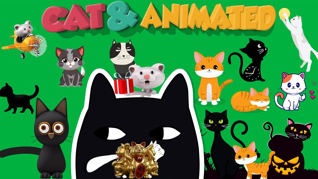 🐱 20+Cat Memes   | Cartoon Elements Pack  | Green Screen | Free Downloads🟢