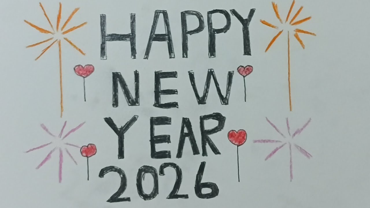 Happy New Year Drawing 2026 - Pencil Drawing | Easy Drawing for beginners