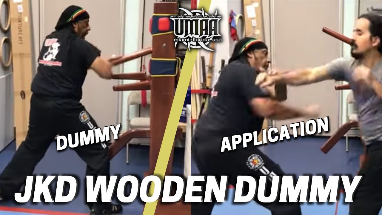 Jeet Kune Do instructor works on Choy Li Fut wooden dummy