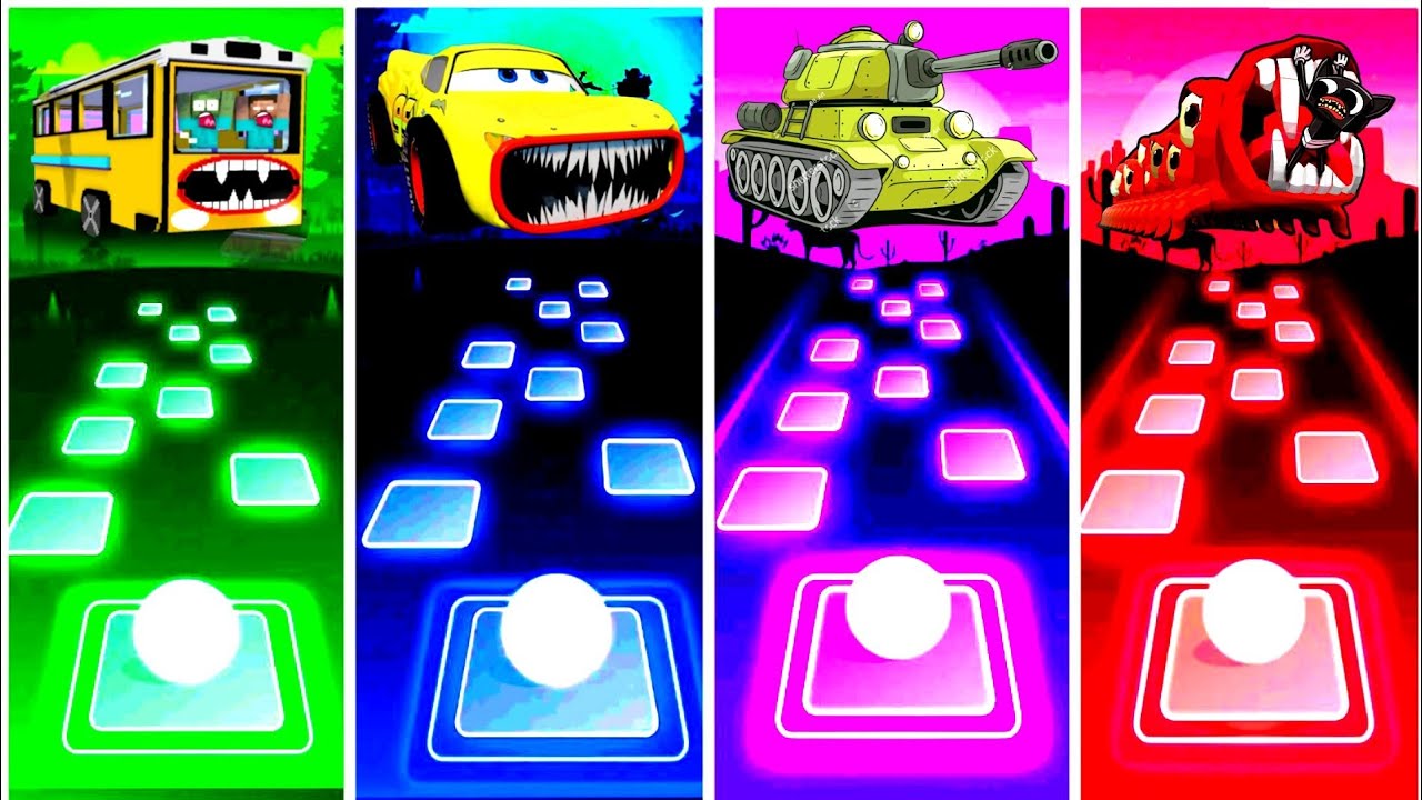 Bus Eater vs Lightning Mcqueen Eater vs Tank vs Train Eater I Tiles Hop EDM Rush