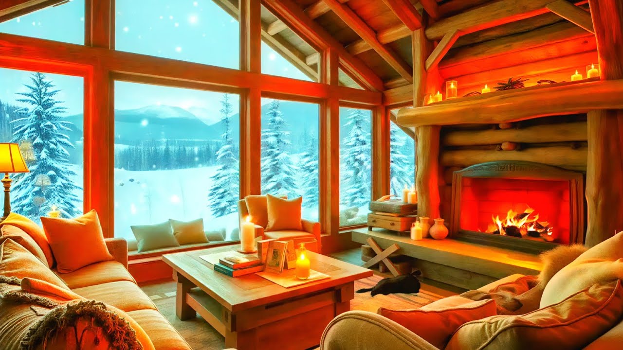 Cozy Winter Cabin Ambience ❄️ Crackling Fireplace & Snowfall | Deep Sleep, Study & Focus