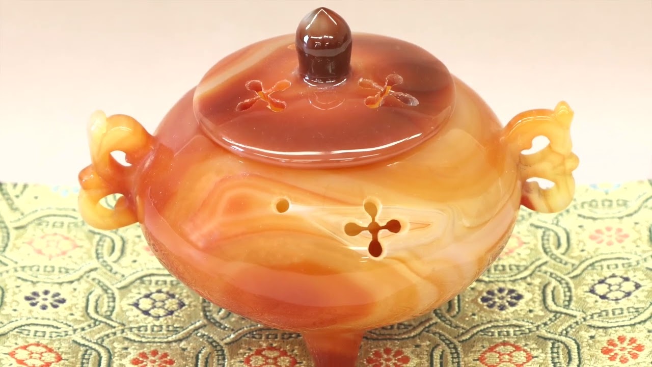水晶 天然石 香炉 彫刻 古美術 中国工芸品 紅水晶 香炉 1980年代製 - 書道用具専門店 西本皆文堂
