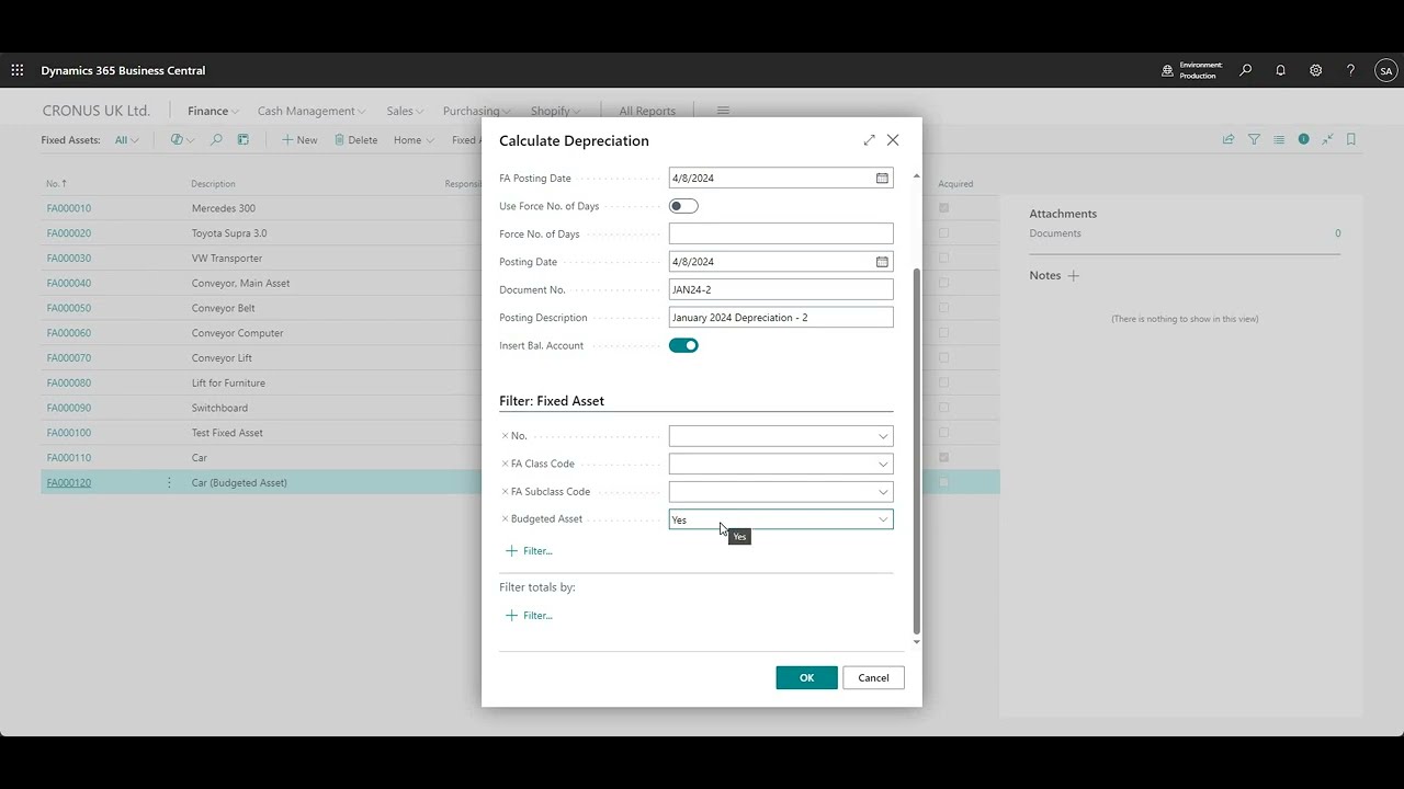 Бюджетные основные средства в Business Central