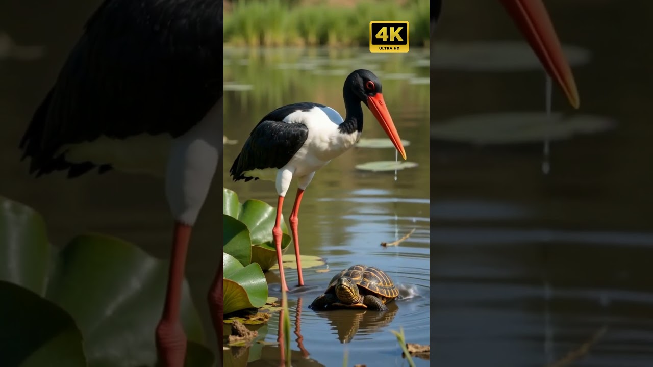 Stork vs Terrapin: A Marshland Showdown in Stunning Detail! 