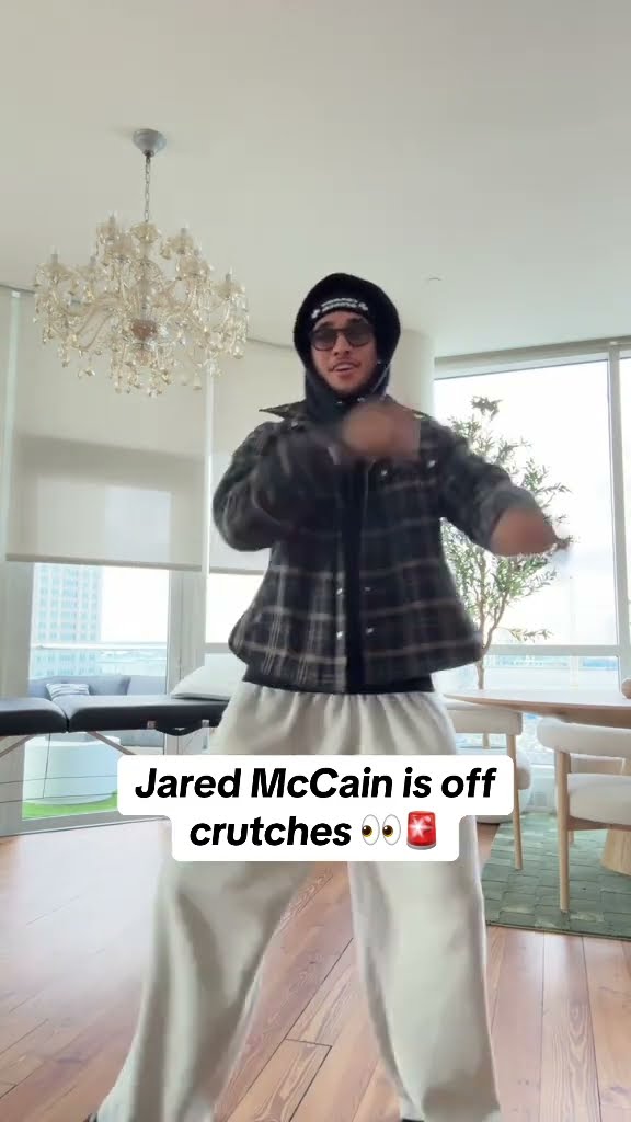 Jared McCain celebrating not being on crutches ? (via @jaredmccain24/TT)