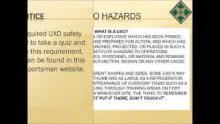 Annual Fort Carson and PCMS UXO Safety Brief