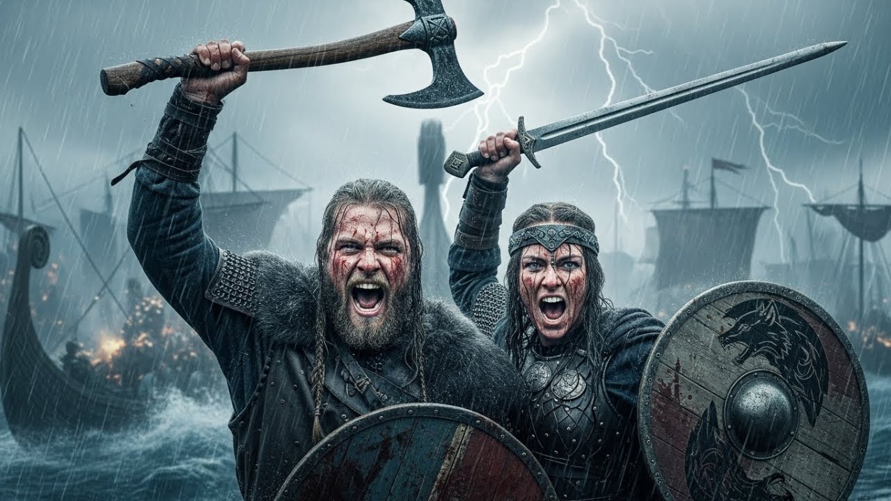 A Viking fleet facing the enemy at sea with no way to escape