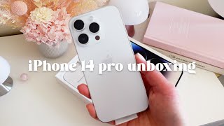 iPhone 14 Pro UNBOXING Silver | setup + camera tips! asmr, aesthetic