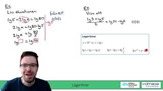 Matematik 2. Logaritmlagarna: exempeluppgifter (del 2 av 2)