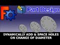 FreeCAD: Dynamic Polar Patterns. Duplicating features on change of diameter with formula
