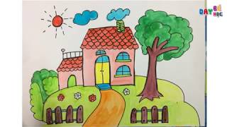 Hướng dẫn cách dạy bé học tập vẽ phong cảnh ngôi nhà của bé | Dạy bé học -  YouTube