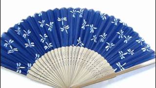 すす竹和扇子　藍染とんぼ