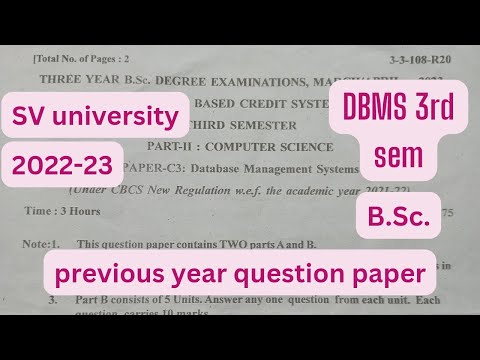 DBMS-3rdsem,questionpaper,SV university,B.Sc., 2022-23@jpacademy30#bsc#dbms#previousyearquestion#svu