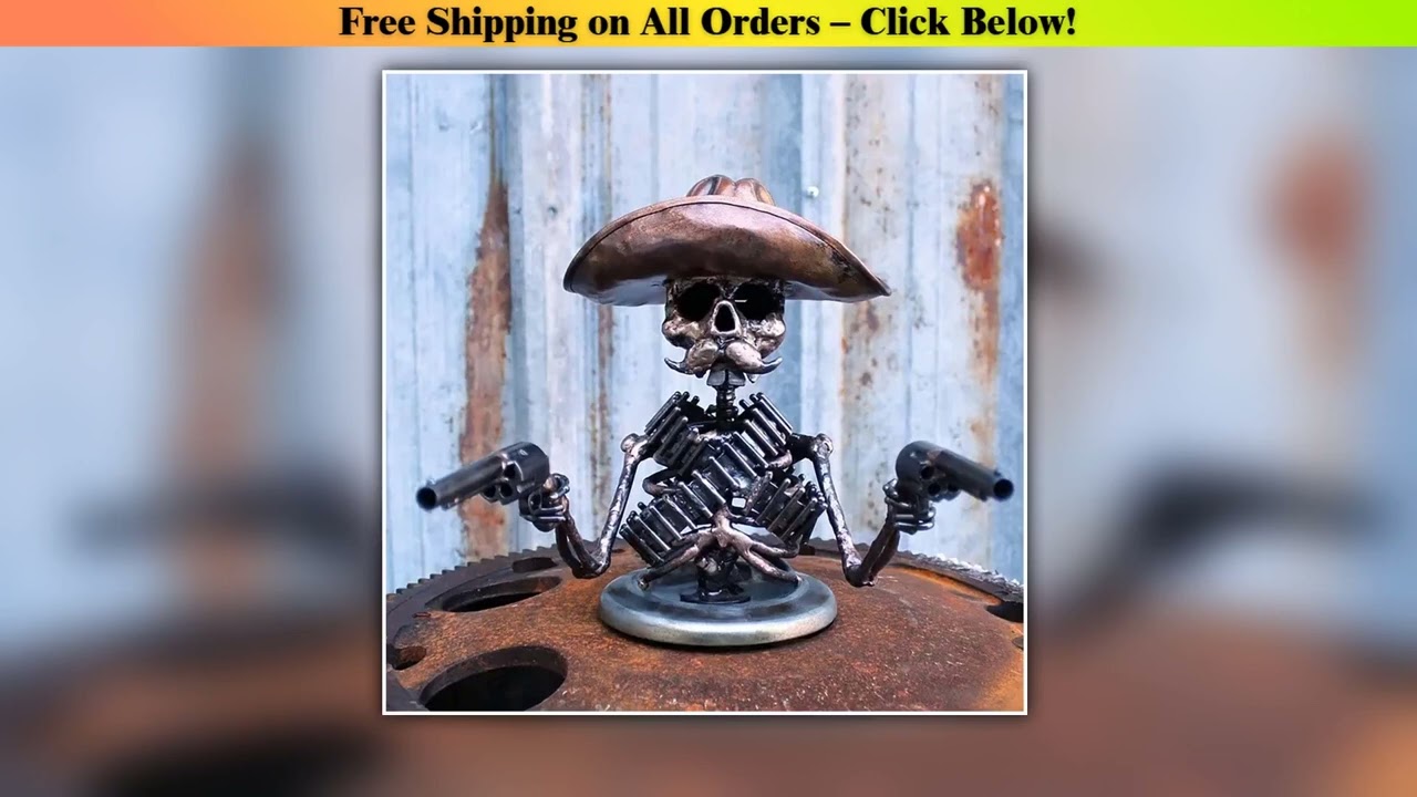 Car License Plate Decoration Creative Skull Figurine Unique Cowboy Skull Gunner Sculpture Car Hood