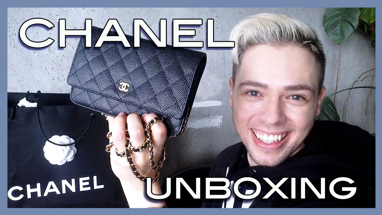 unboxing CHANEL caviar WOC wallet on chain 