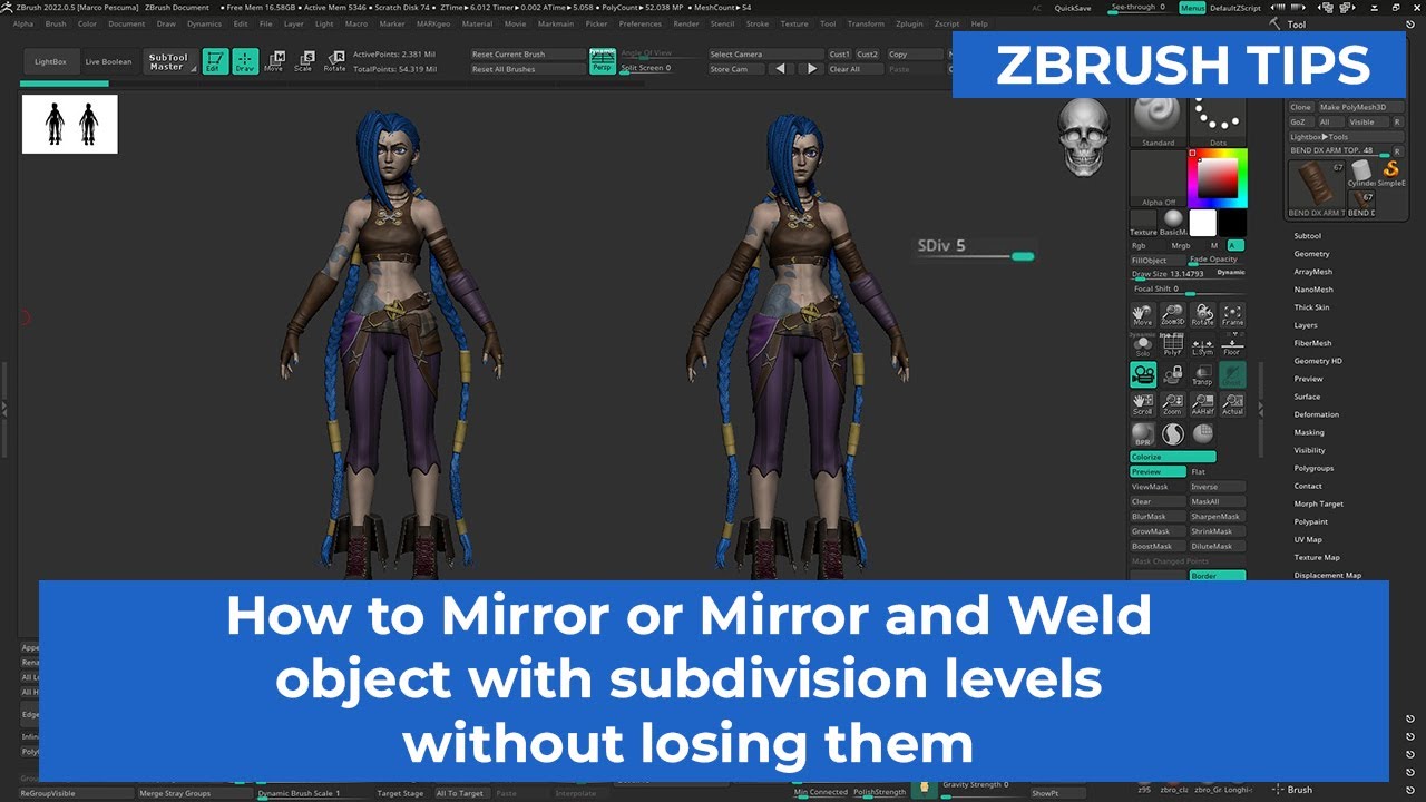 switch to lower levels of subdivision in zbrush