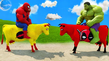 Long Slide Game With Cow Elephant Gorilla Hippopotamus Tiger - 3d Animal Game - Funny 3d Animals