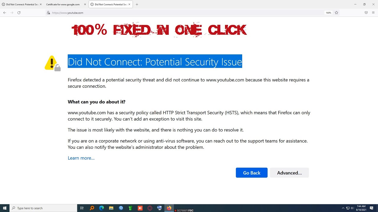 Did Not Connect Potential Security Issue. Mozilla Firefox 100% fixed ...