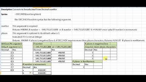 dec2hex function in excel