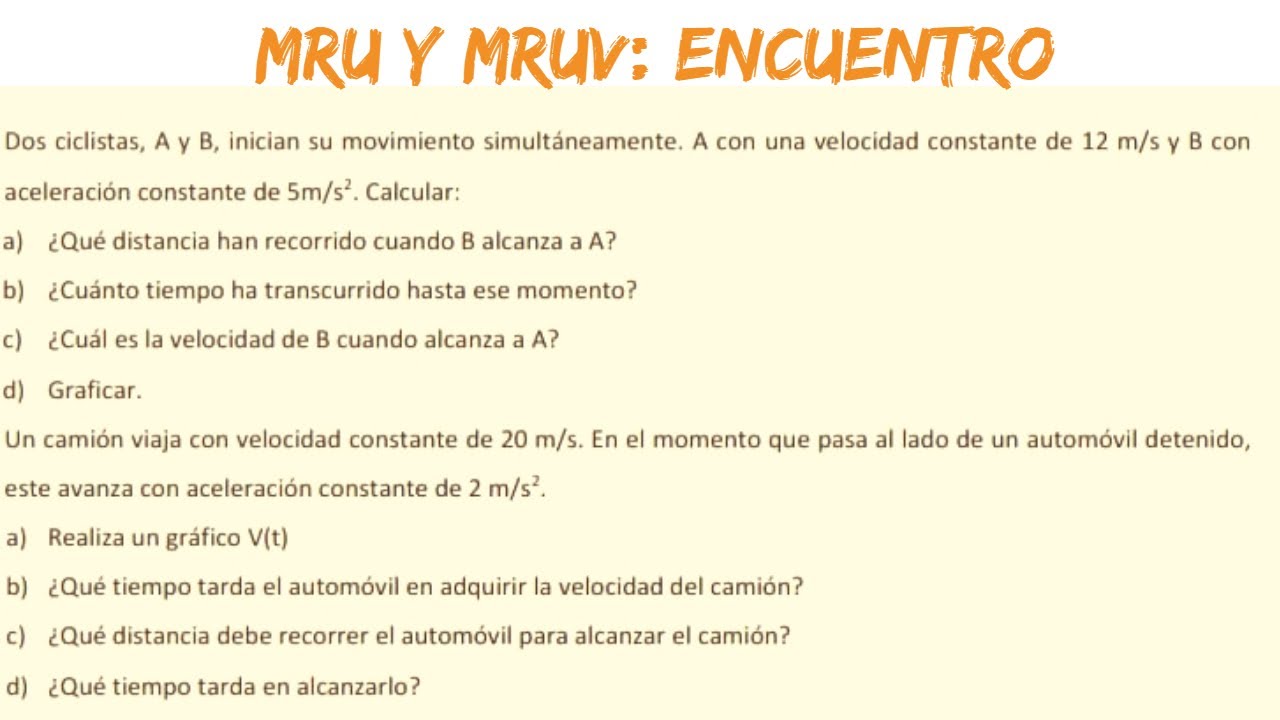 Cinemática Problemas de Encuentro MRU MRUV - YouTube