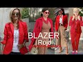 SEÑORAS  A LA MODA USANDO BLAZER ROJO EN PRIMAVERA VERANO MODA 2024  MODA BÁSICAS