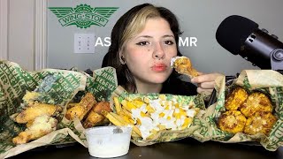 ASMR~ 💗Eating Wing Stop,Cheese fries,Lemon pepper wing,Parmesan,Cajun Fried Corn, with a cold drink💗