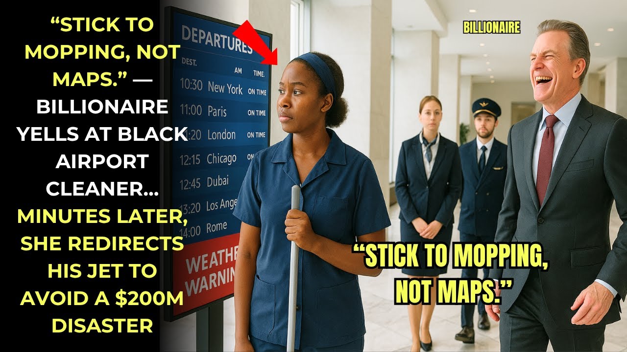 “Stick to Mopping!” — Billionaire Mocks Black Cleaner… Minutes Later, She Redirects His $200M Jet