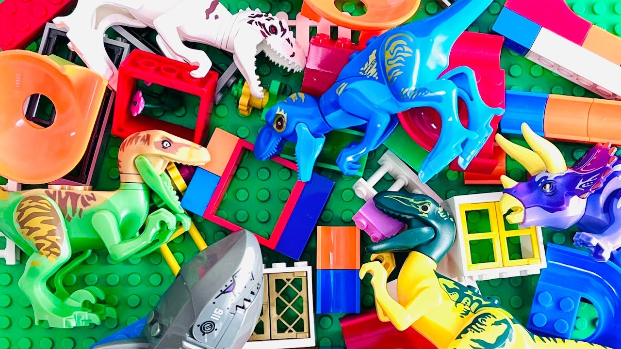 Marble Run Race ASMR Jaws Sharks Dinosaurs Animals LEGO Satisfying Building Block coaster