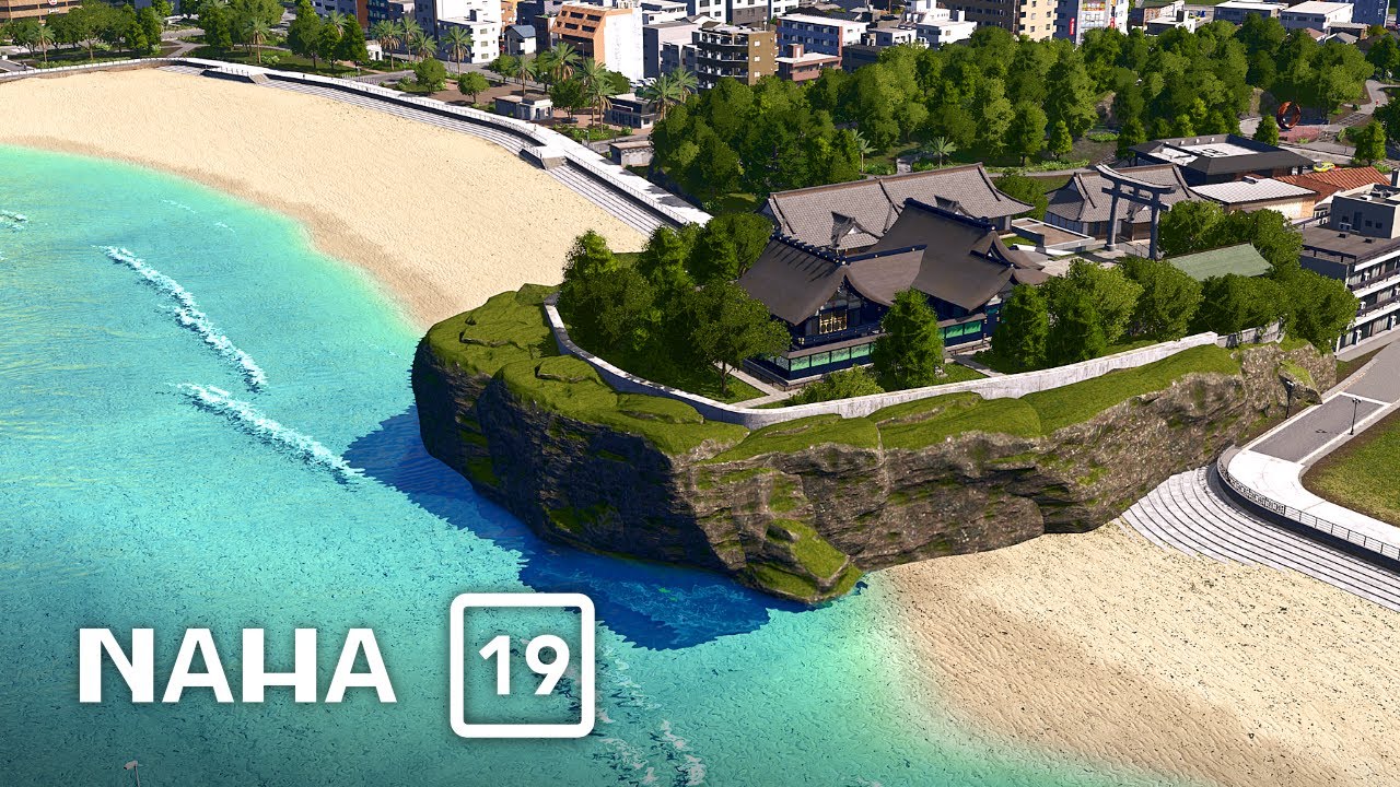 The City’s Shrine on High Cliff & The Beach in Cities Skylines Naha