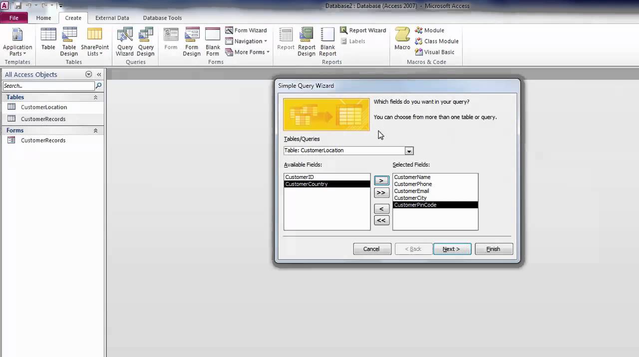 Create Query in Microsoft Access using Query Wizard - YouTube