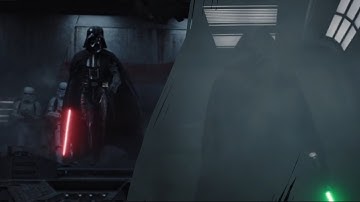 Darth Vader - Rogue One and Luke Skywalker - The Mandalorian hallway scenes side-by-side comparison