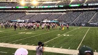 Tim Tebow gets it in the can at Jets Training Camp "Trash Can Drill"