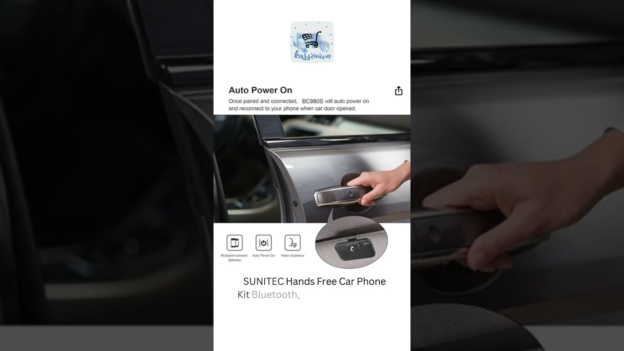 SUNITEC Hands Free Car Phone Kit Bluetooth, AUTO Power ON, Support Siri Assistant, Voice Guidance, W