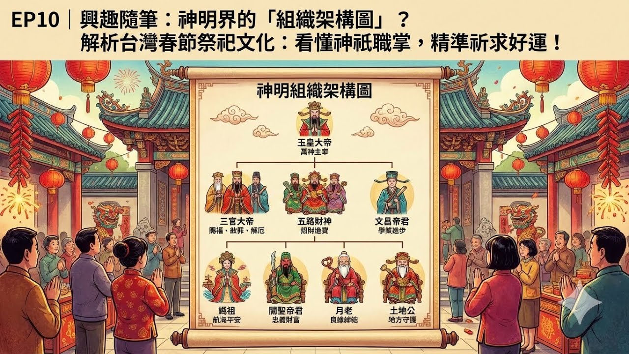 EP10｜興趣隨筆：神明界的「組織架構圖」？解析台灣春節祭祀文化：看懂神祇職掌，精準祈求好運！
