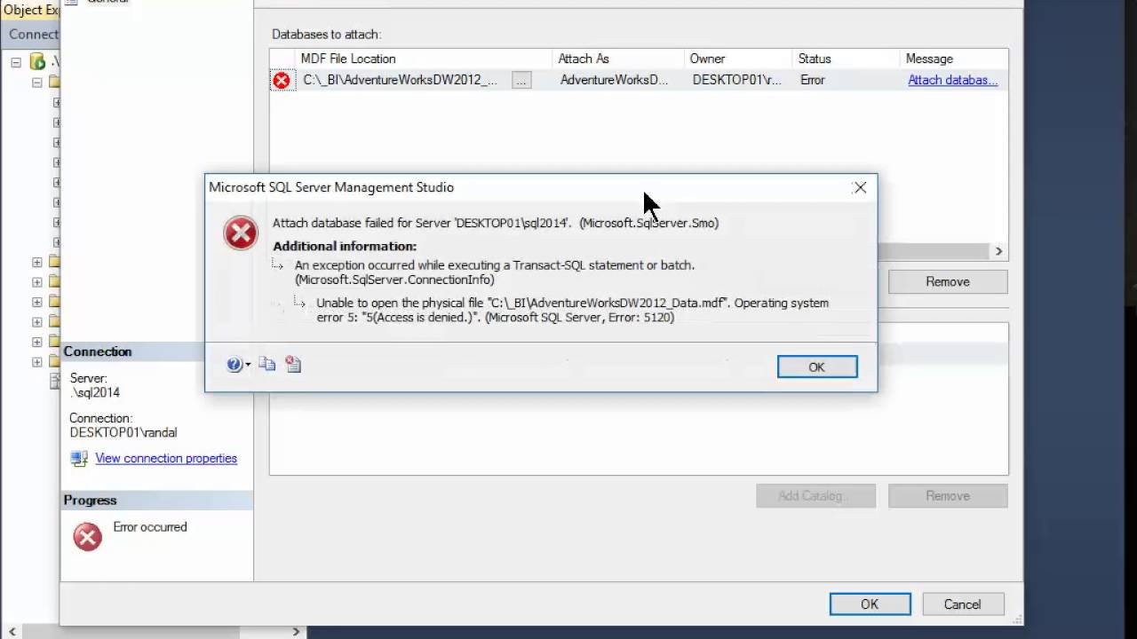 Medieval Clean the room disappear Permission Error when Attaching a database in SQL Server Management Studio  - YouTube