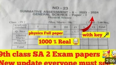 9th class physics sa2 💯 real paper | 100% real latest update |ap 9th physics sa2 question paper 2024