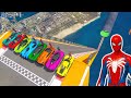 Hombre araa en carro  spiderman all suit mega ramp challenge with cars  gta 5 mod